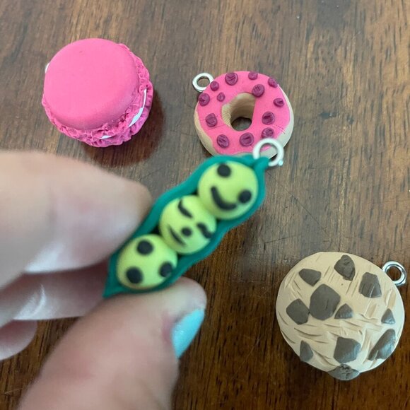 Handmade Set of 4 Polymer Clay Necklace Food Characters Cookies, Pea Pod, Donut - Picture 5 of 5